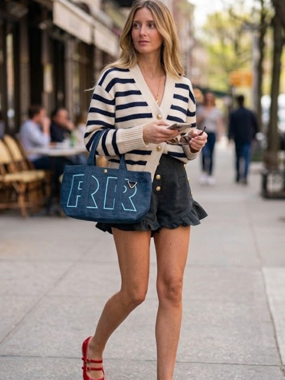 Baublebar Small Denim Canvas Tote personalized with RR